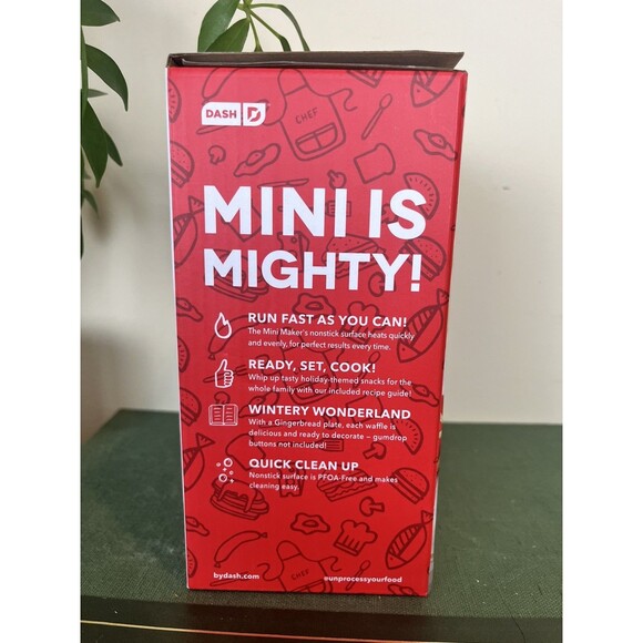 NEW In Box Dash Gingerbread Man Mini Waffle Maker Red Non-Stick 4" - Picture 2 of 11